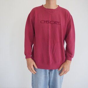 Cherokee Maroon Cotton Blend Crewneck Sweatshirt 90s Minimal Spell Out Logo M